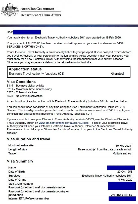 مجوز سفر الکترونیکی استرالیا ETA Australia